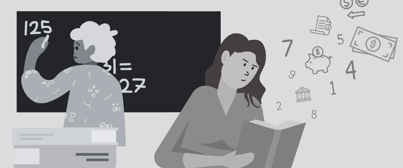 Un dessin de deux personnes qui réfléchissent a la littératie financière